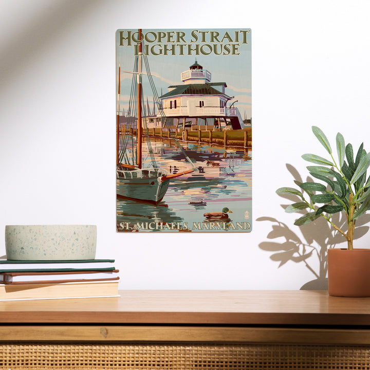 St. Michaels, Maryland, Hooper Strait Lighthouse, Wood Sign and Postcards