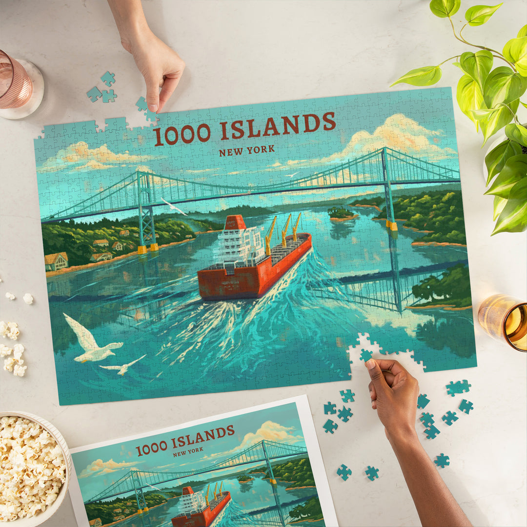 Clayton, New York, Oil Painting, 1000 Islands River Bridge, 1000 Piece Jigsaw Puzzle