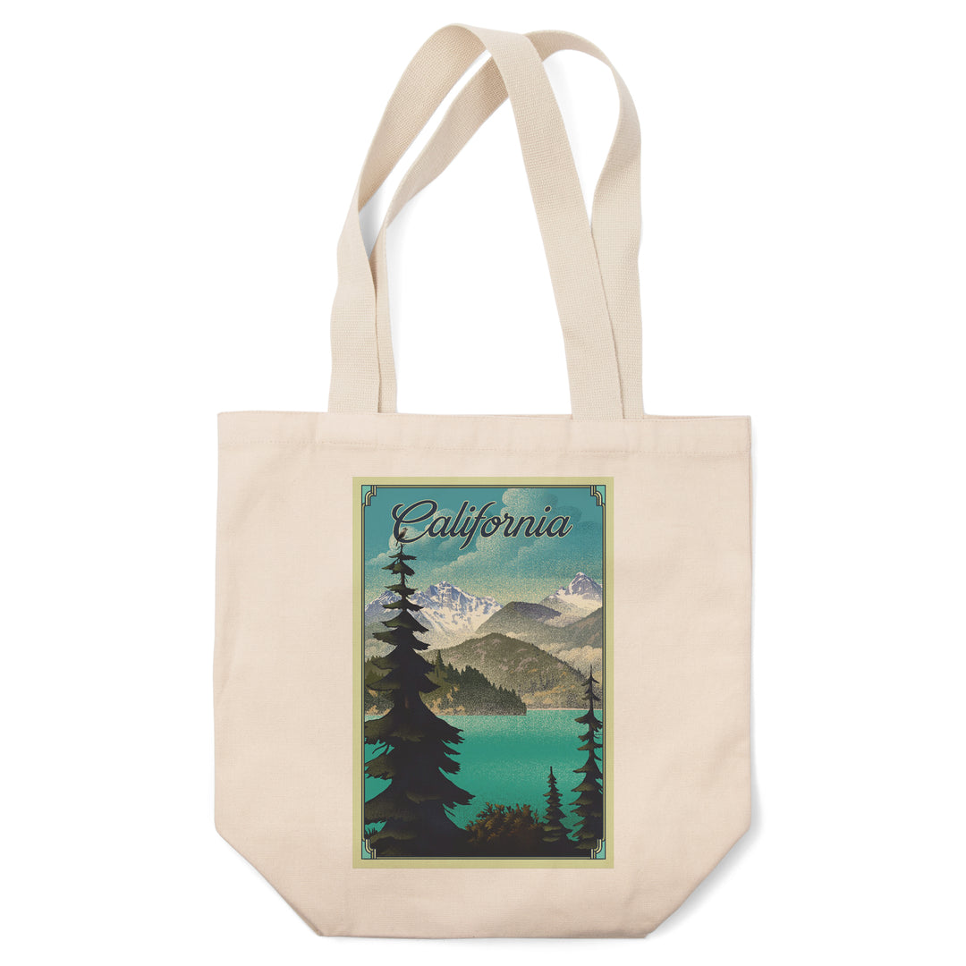 California, Lake, Lithograph, Tote Bag