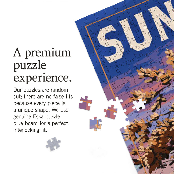 Sunriver, Oregon, Painterly, Lake Sunset Scene, Jigsaw Puzzle