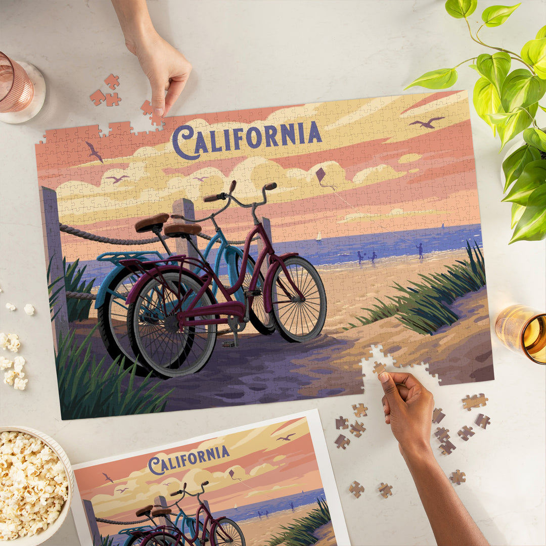 California, Painterly, The Beach Is Calling, Beach Bikes, Jigsaw Puzzle