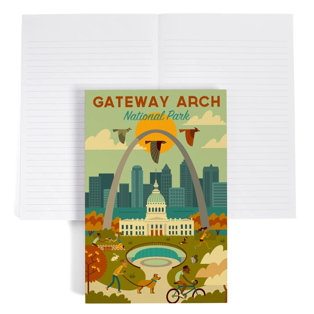 Lined 6x9 Journal, Gateway Arch National Park, Missouri, Geometric National Park Series, Lay Flat, 193 Pages, FSC paper