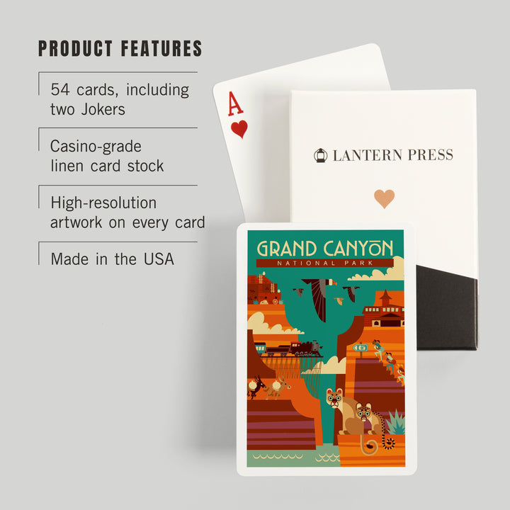 Playing Cards, Grand Canyon National Park, Arizona, Geometric, Simple Day Scene, 52 Card Deck with Jokers in Box, Unique Art