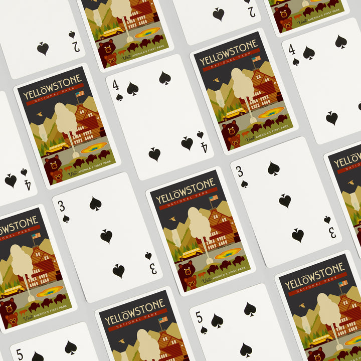 Playing Cards, Yellowstone National Park, WY, Geometric, 52 Card Deck with Jokers in Box, Unique Art