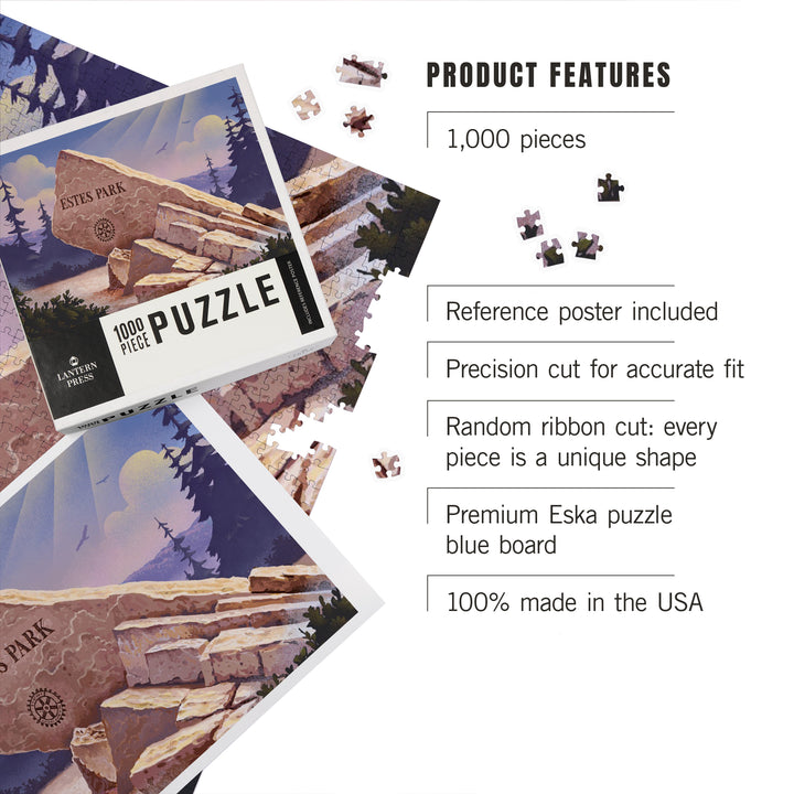 Colorado, Estes Park Sign, Lithograph, 1000 Piece Jigsaw Puzzle