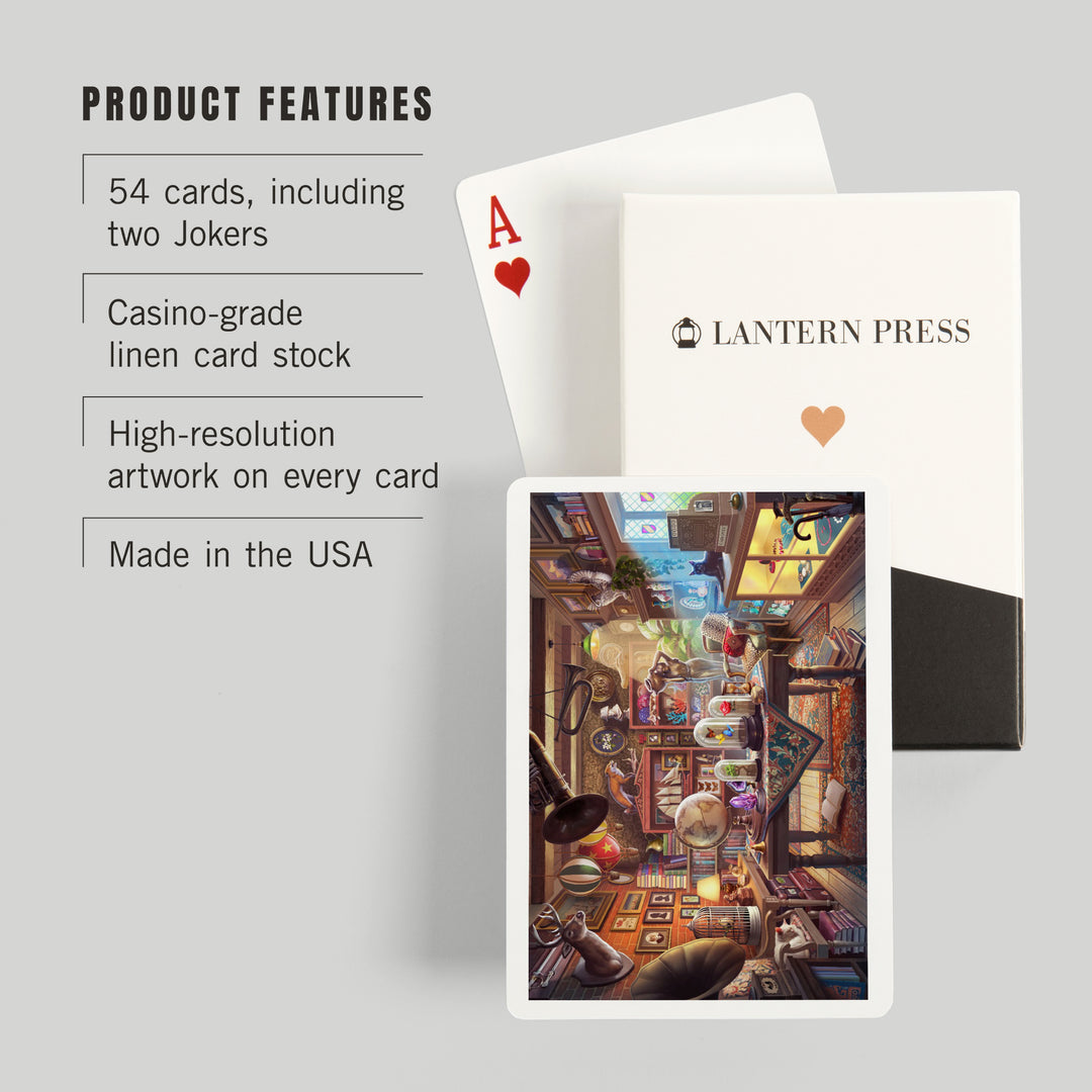 Playing Cards, Oil Painting, Antique Store Cats, 52 Card Deck with Jokers in Box, Unique Art
