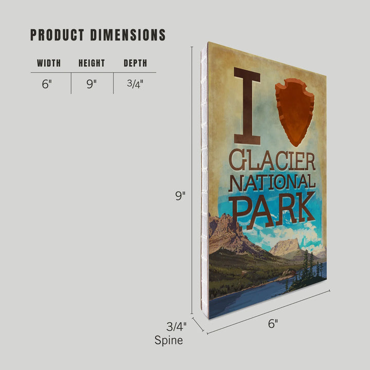 Lined 6x9 Journal, I Heart Glacier National Park, Montana, Lay Flat, 193 Pages, FSC paper