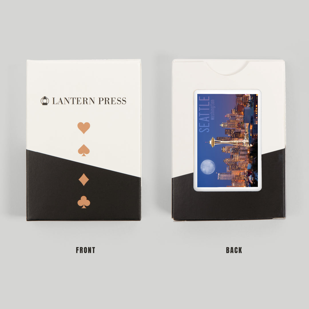 Playing Cards, Seattle, Washington, Skyline and Full Moon, 52 Card Deck with Jokers in Box, Unique Art