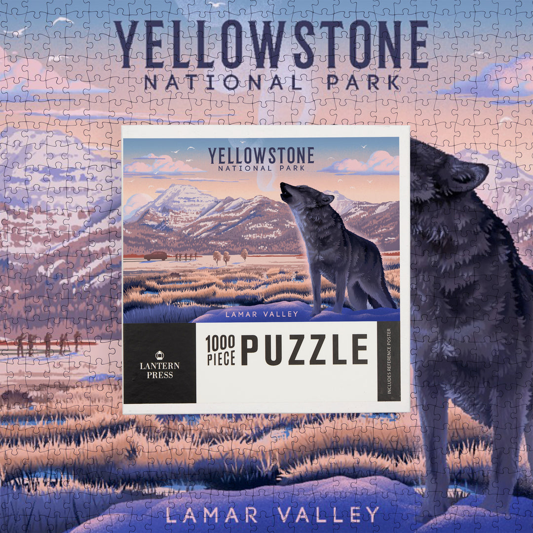 Yellowstone National Park, Wyoming, Lithograph, Lamar Valley Wolf Scene, Jigsaw Puzzle