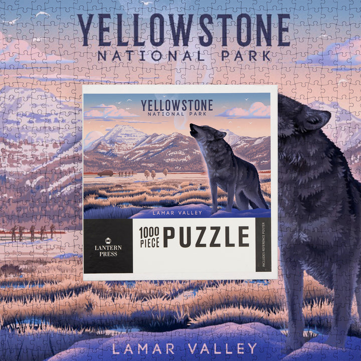 Yellowstone National Park, Wyoming, Lithograph, Lamar Valley Wolf Scene, Jigsaw Puzzle