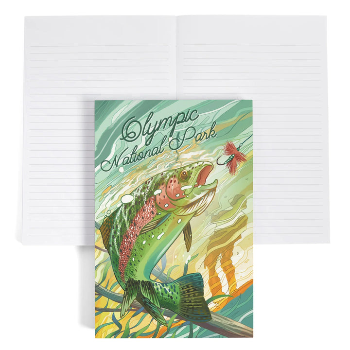 Lined 6x9 Journal, Olympic National Park, Washington, Get Outside Series, Underwater Trout with Dry Fly, Lay Flat, 193 Pages, FSC paper