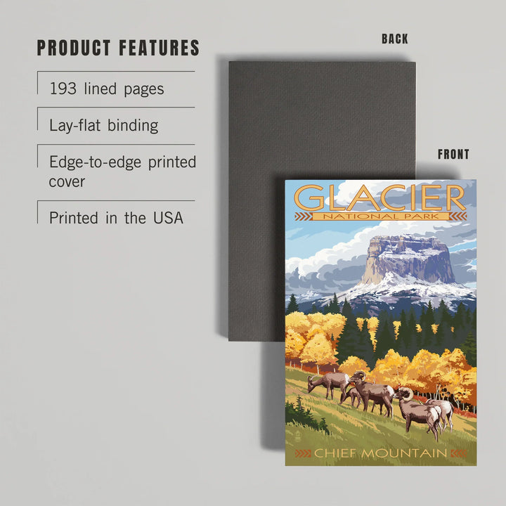 Lined 6x9 Journal, Glacier National Park, Montana, Chief Mountain and Big Horn Sheep, Lay Flat, 193 Pages, FSC paper