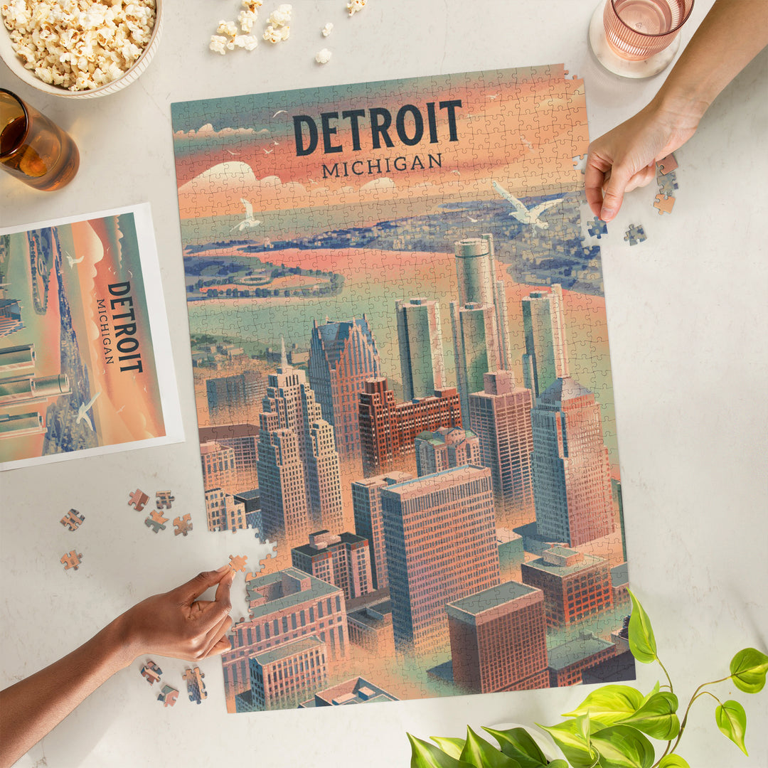 Detroit, Michigan, Lithograph City Series, 1000 Piece Jigsaw Puzzle