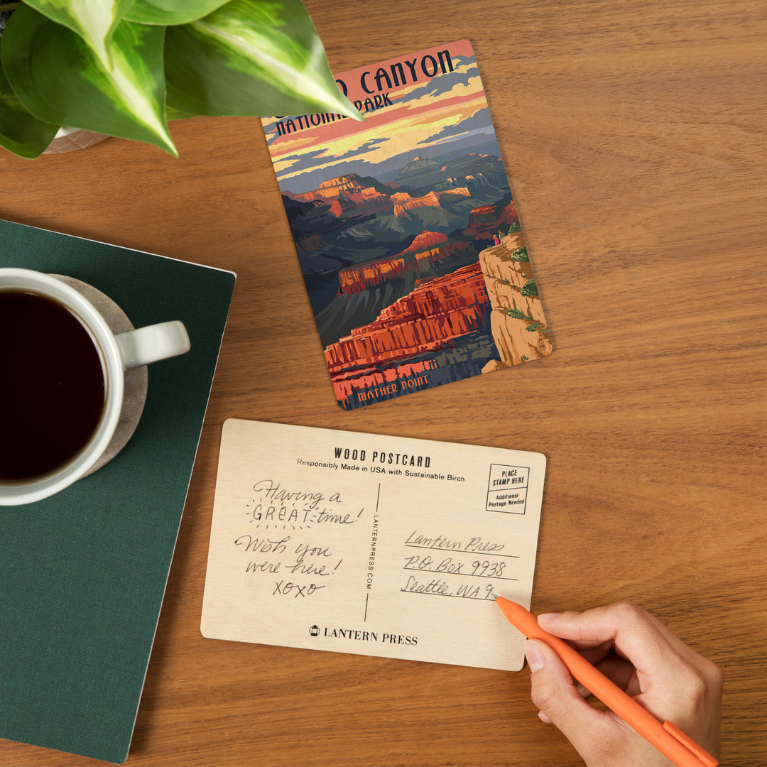 Grand Canyon National Park, Arizona, Mather Point, Wood Sign and Postcards