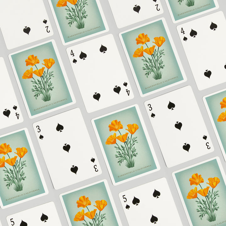 Playing Cards, Bakersfield, California, Vintage Flora, State Series, California Poppy, 52 Card Deck with Jokers in Box, Unique Art