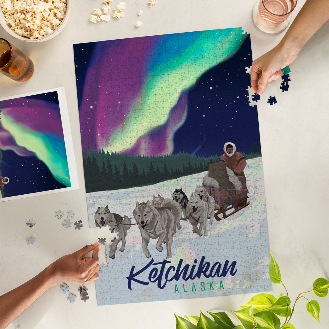 Ketchikan, Alaska, Northern Lights, Dog Sled, Jigsaw Puzzle