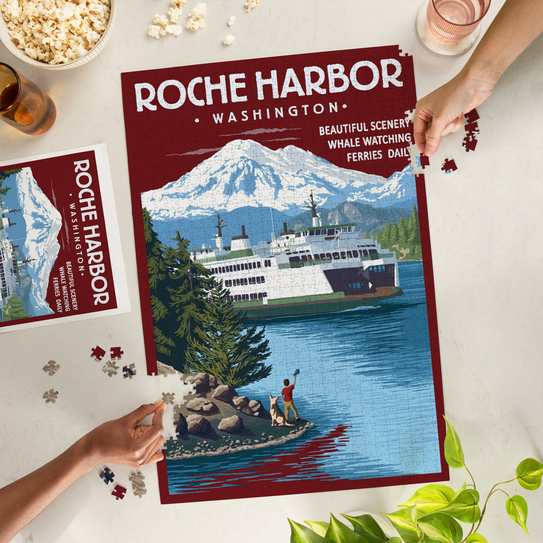 Roche Harbor, Washington, Ferry Scene with Boy, Jigsaw Puzzle
