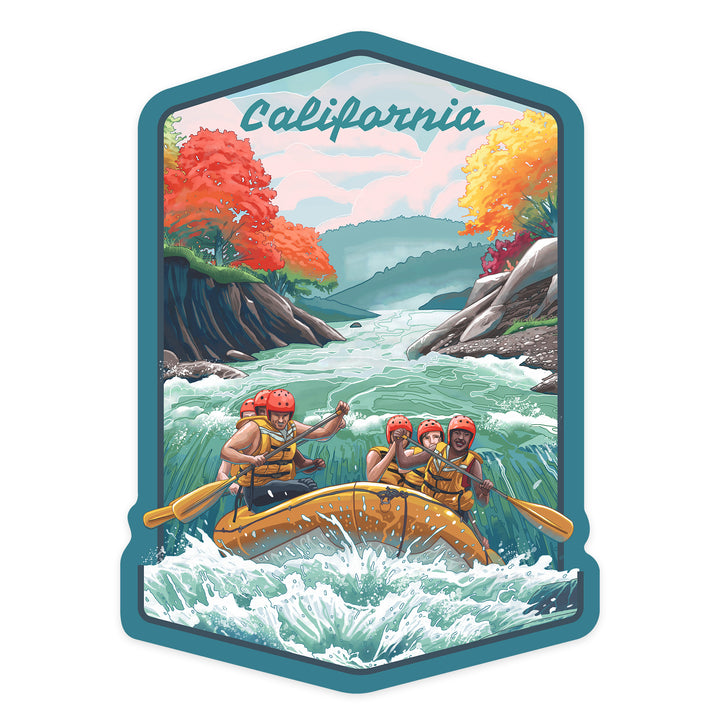 California, Seek Adventure, River Rafting, Contour, Vinyl Sticker