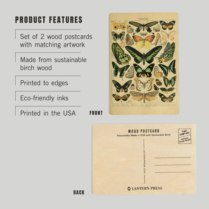 Butterflies, B, Vintage Bookplate, Adolphe Millot, Wood Sign and Postcards