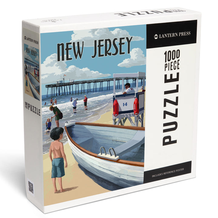 New Jersey, Painterly, Lifeguard Stand and Pier, Jigsaw Puzzle