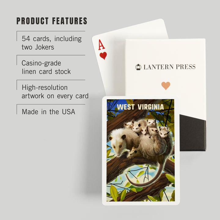 Playing Cards, West Virginia, Possum with Babies, 52 Card Deck with Jokers in Box, Unique Art