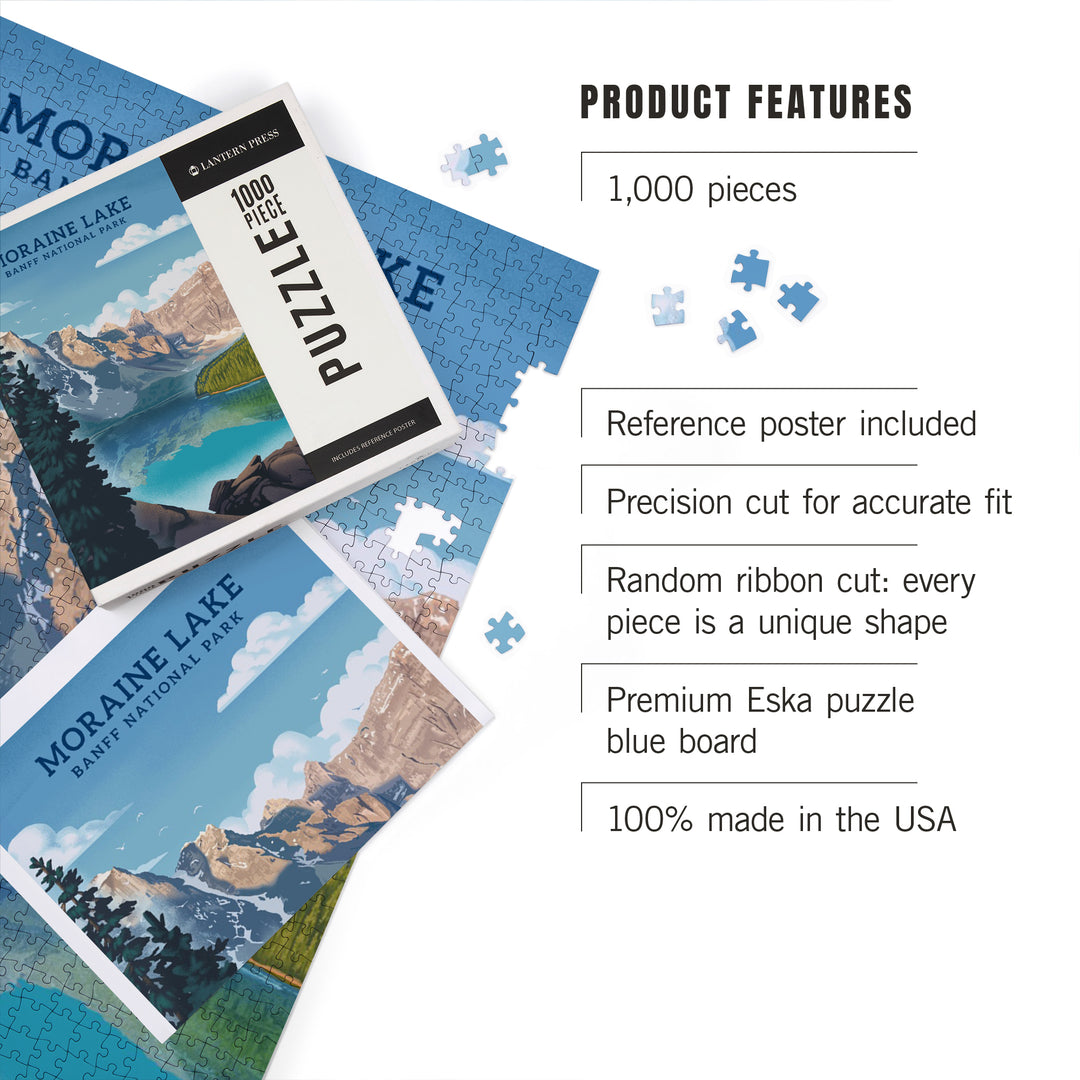 Banff National Park, Canada, Lithograph, Moraine Lake, 1000 Piece Jigsaw Puzzle