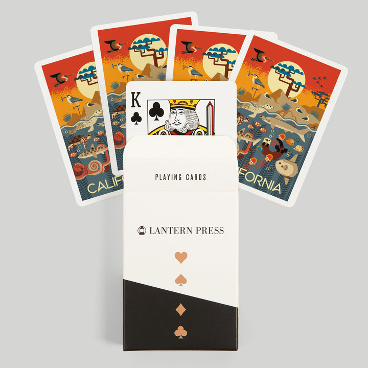 Playing Cards, California, Marine Animals, Geometric, 52 Card Deck with Jokers in Box, Unique Art