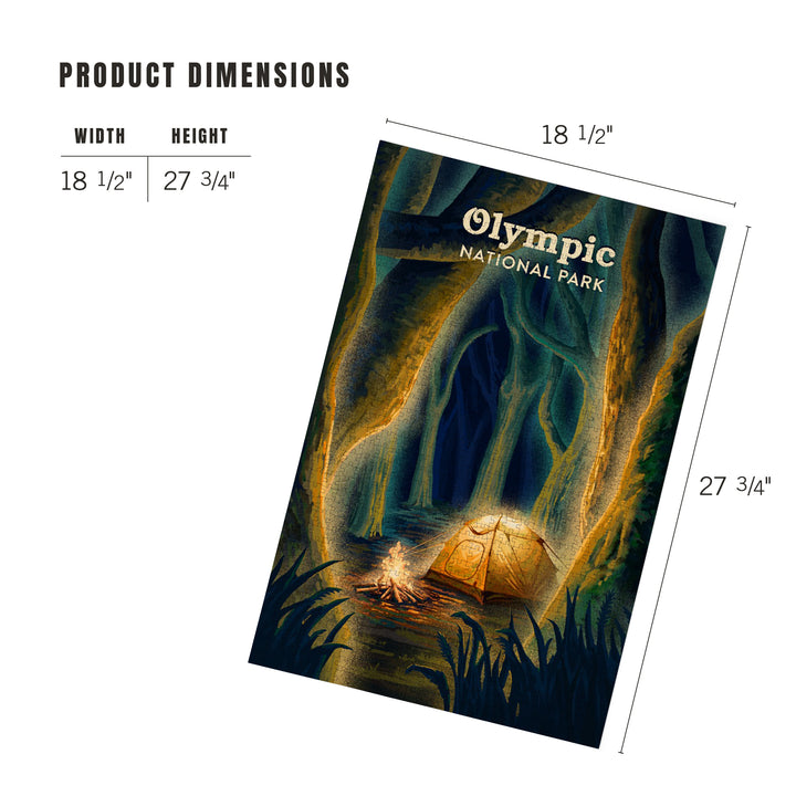 Olympic National Park, Hoh Rainforest Camping at Night, Lithograph, 1000 Piece Jigsaw Puzzle