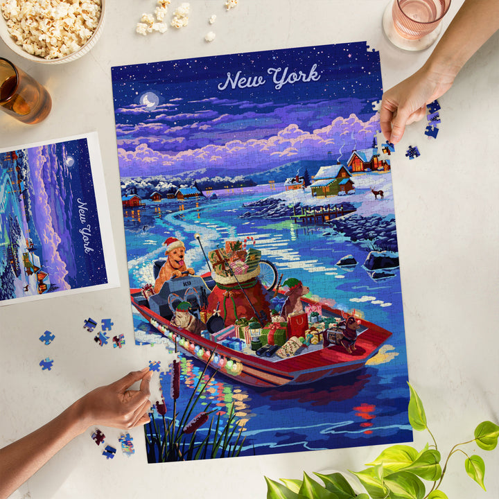 New York, Happy Howlidays, Painterly, Santa Dog and Helpers, 1000 Piece Jigsaw Puzzle