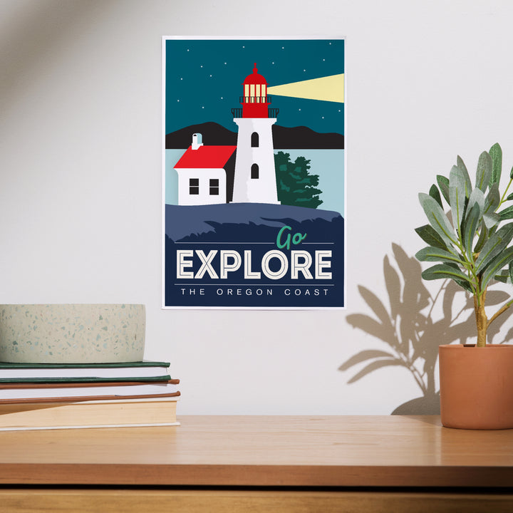 Oregon Coast, Go Explore (Lighthouse), Art & Giclee Prints