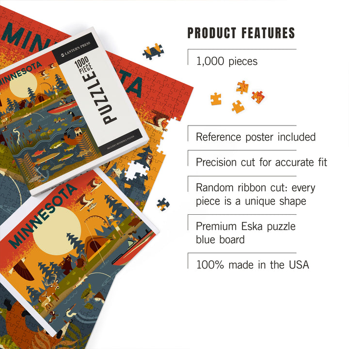 Minnesota, Geometric, Lake and River, 1000 Piece Jigsaw Puzzle