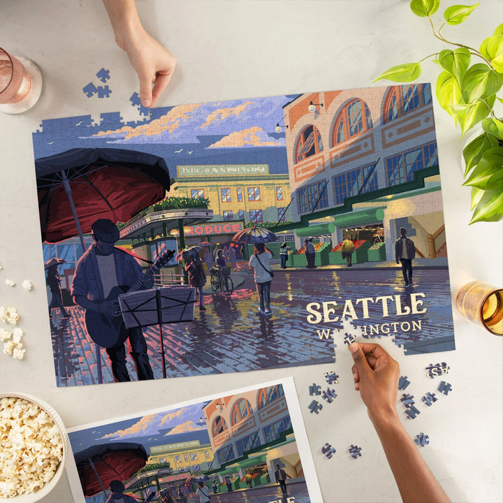 Seattle, Washington, Painterly, Public Market, 1000 Piece Jigsaw Puzzle