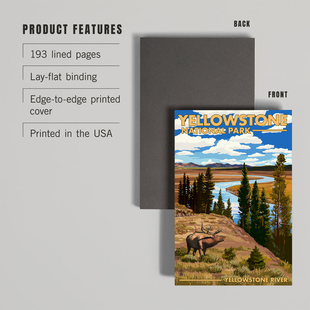 Lined 6x9 Journal, Yellowstone National Park, Wyoming, Yellowstone River and Elk, Lay Flat, 193 Pages, FSC paper
