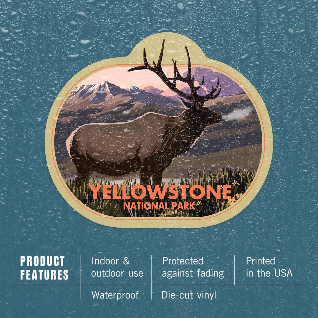 Yellowstone National Park, Wyoming, Elk and Sunset, Contour, Vinyl Sticker