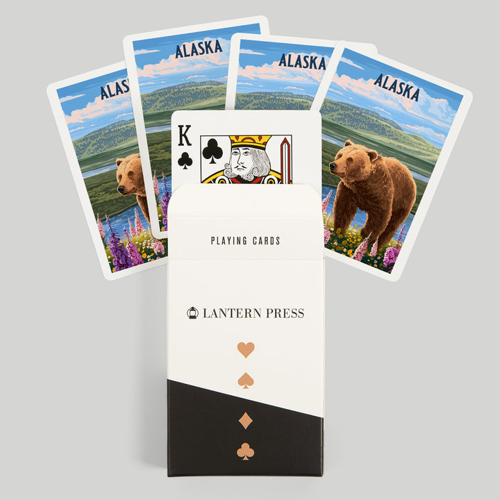 Playing Cards, Alaska, Painterly, Grizzly Bear in Meadow, 52 Card Deck with Jokers in Box, Unique Art