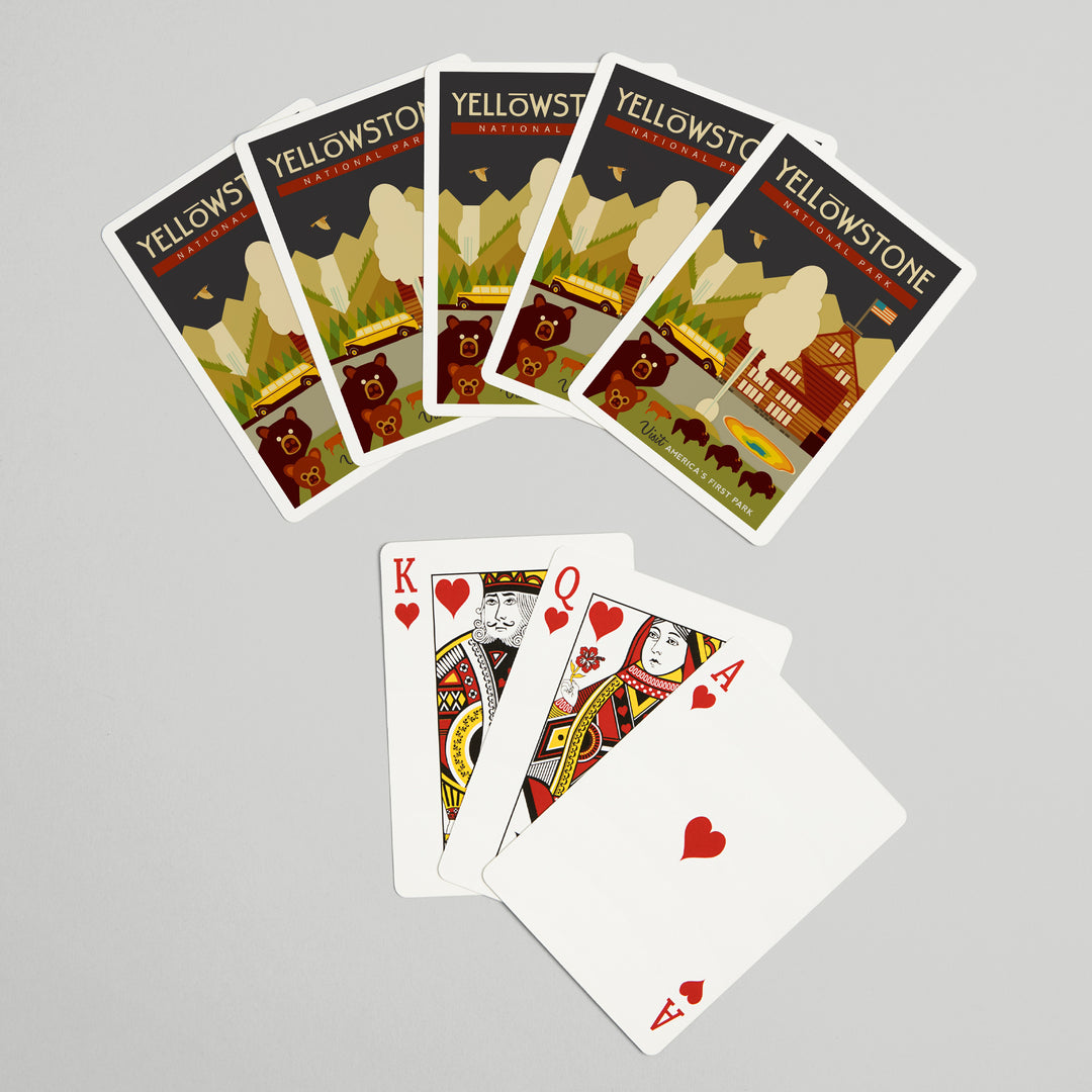 Playing Cards, Yellowstone National Park, WY, Geometric, 52 Card Deck with Jokers in Box, Unique Art