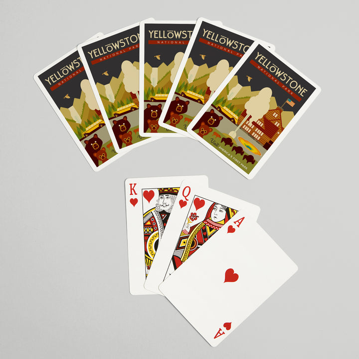 Playing Cards, Yellowstone National Park, WY, Geometric, 52 Card Deck with Jokers in Box, Unique Art