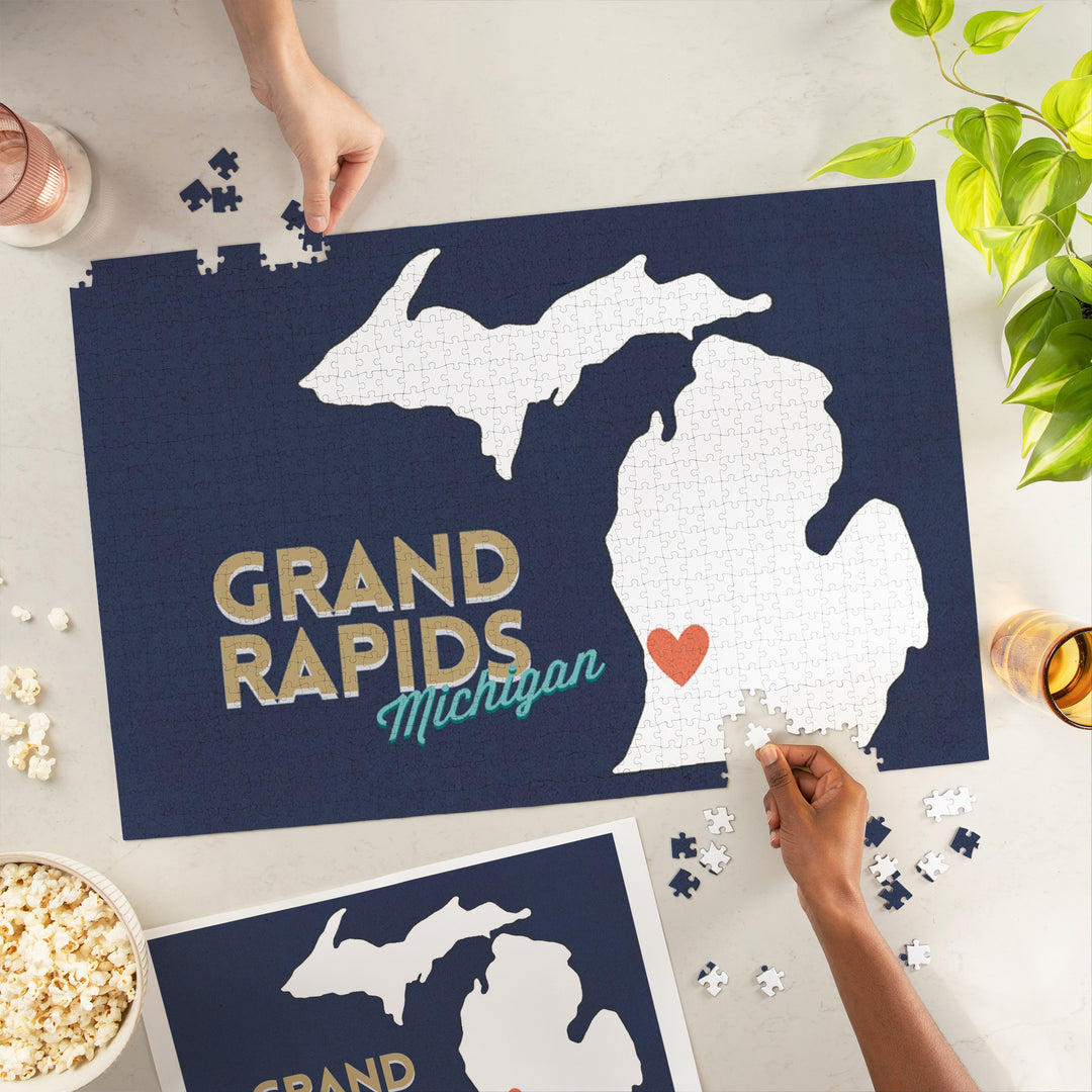 Grand Rapids, Michigan, Home State with Red Heart, Jigsaw Puzzle