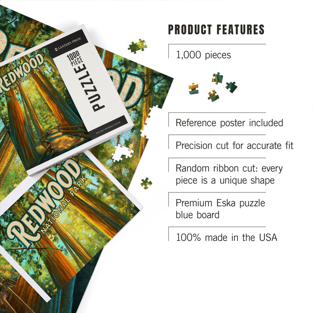 Redwood National Park, California, Oil Painting, 1000 Piece Jigsaw Puzzle