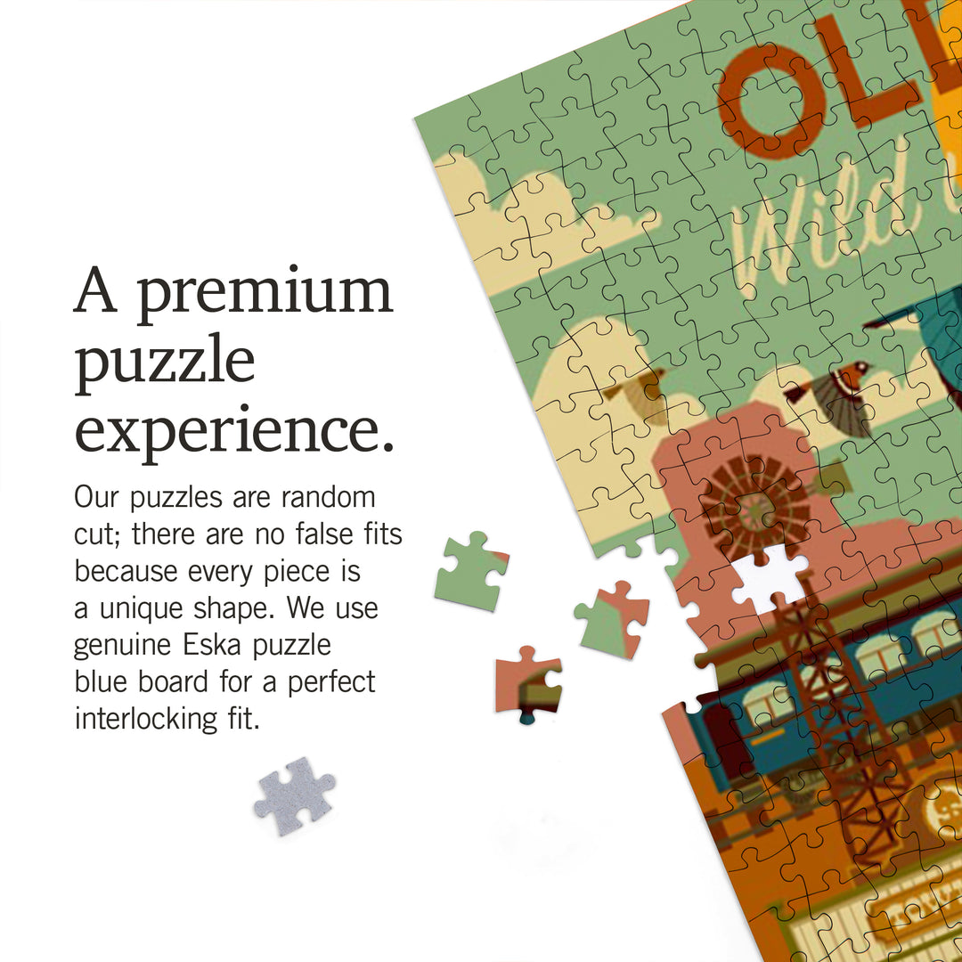 Old West, Western Town Geometric, Jigsaw Puzzle