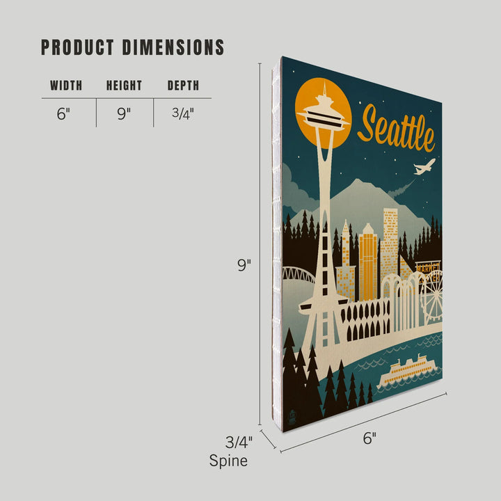 Lined 6x9 Journal, Seattle, Washington, Retro Skyline, Lay Flat, 193 Pages, FSC paper