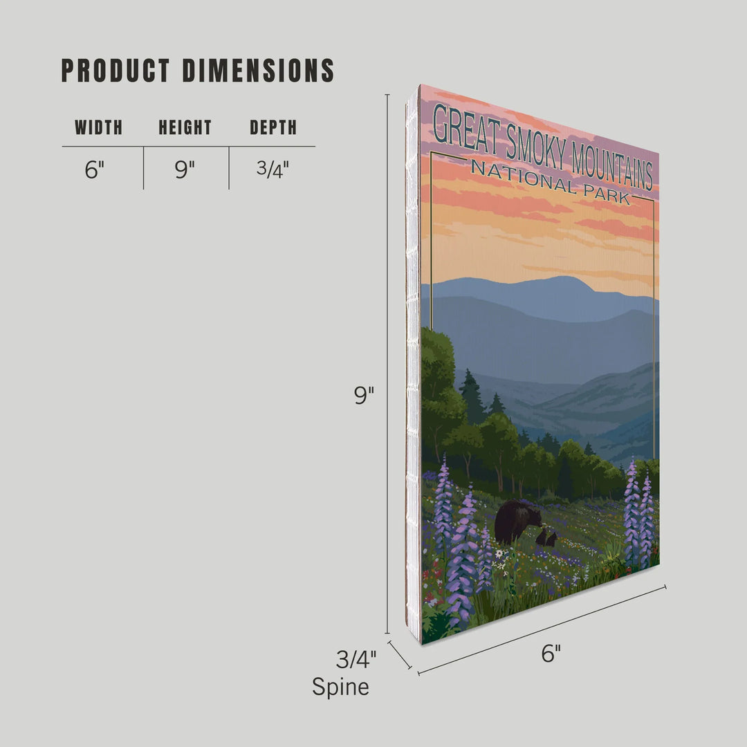 Lined 6x9 Journal, Great Smoky Mountains National Park, Bear and Spring Flowers, Lay Flat, 193 Pages, FSC paper