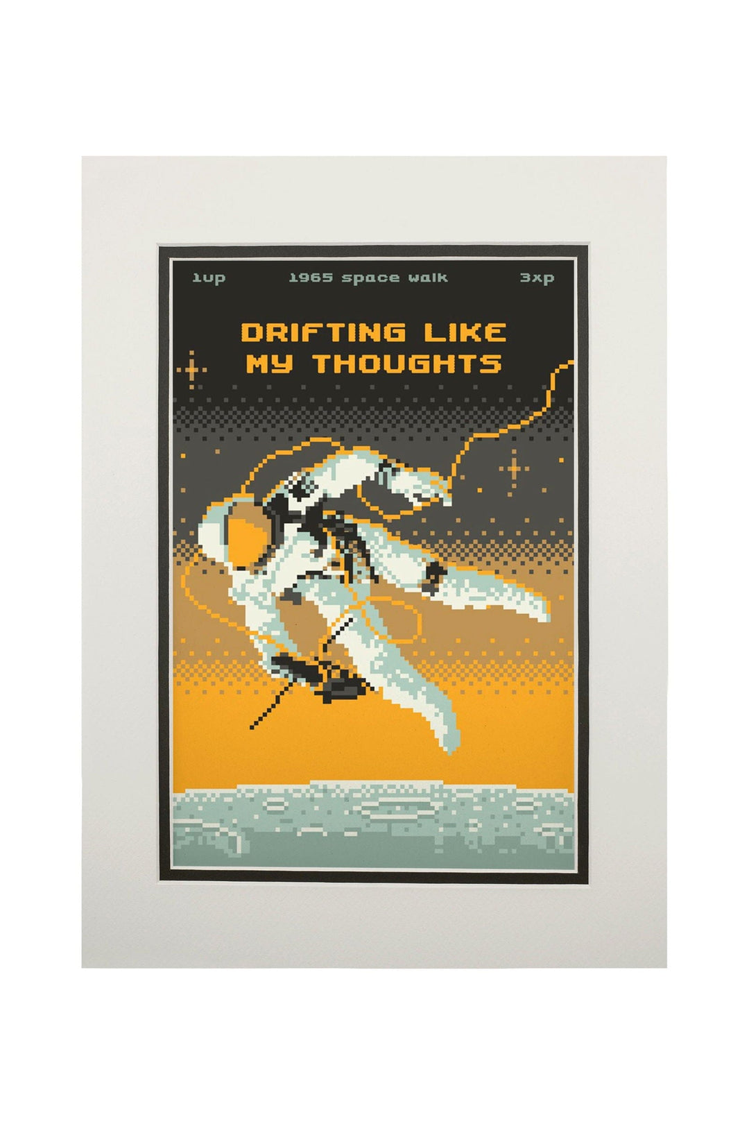 8-Bit Space Collection, Astronaut, Drifting Like My Thoughts, Art & Giclee Prints Art Lantern Press 11 x 14 Matted Art Print 