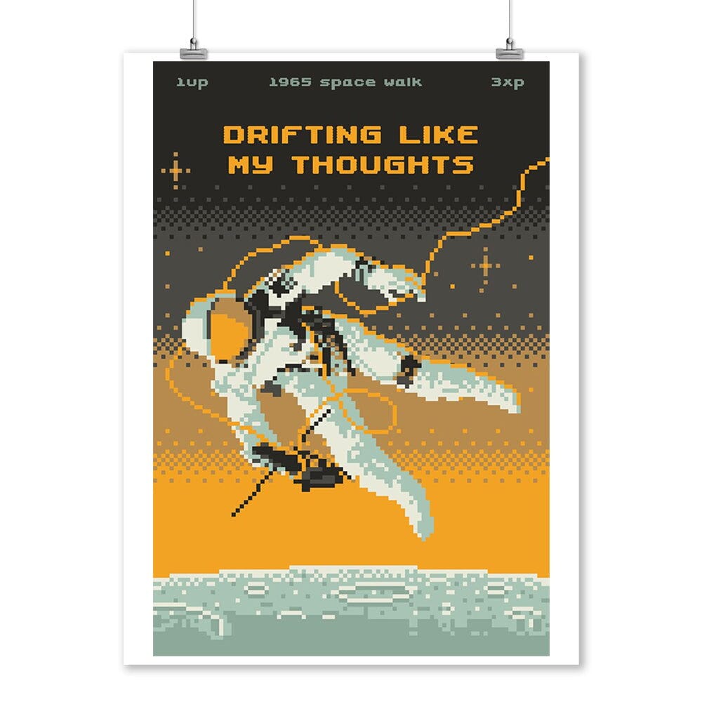 8-Bit Space Collection, Astronaut, Drifting Like My Thoughts, Art & Giclee Prints Art Lantern Press 12 x 18 Art Print 