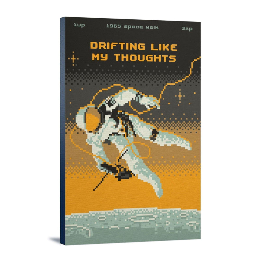 8-Bit Space Collection, Astronaut, Drifting Like My Thoughts, Stretched Canvas Canvas Lantern Press 