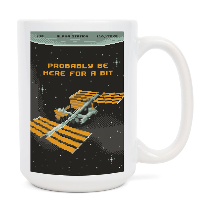 8-Bit Space Collection, International Space Station, Probably Be Here For A Bit, Ceramic Mug Mugs Lantern Press 