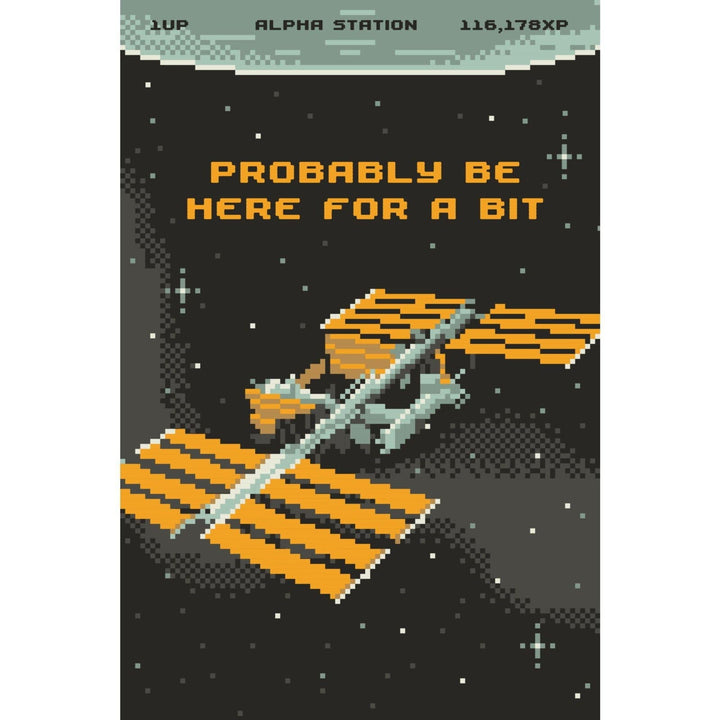 8-Bit Space Collection, International Space Station, Probably Be Here For A Bit, Stretched Canvas Canvas Lantern Press 