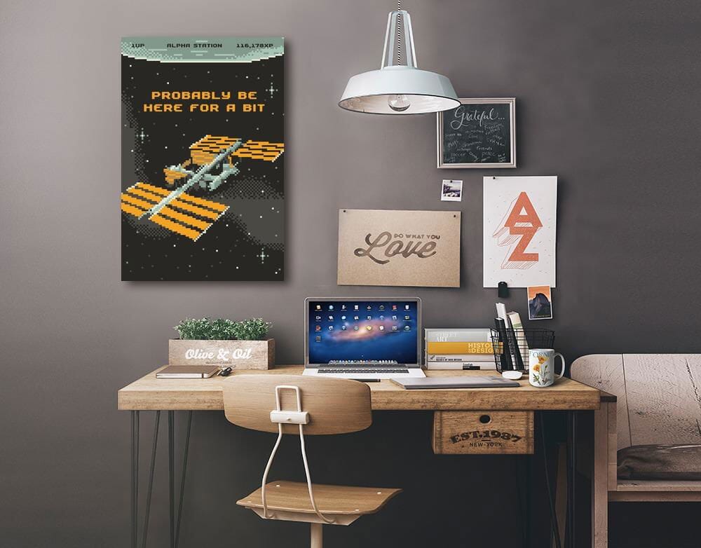 8-Bit Space Collection, International Space Station, Probably Be Here For A Bit, Stretched Canvas Canvas Lantern Press 