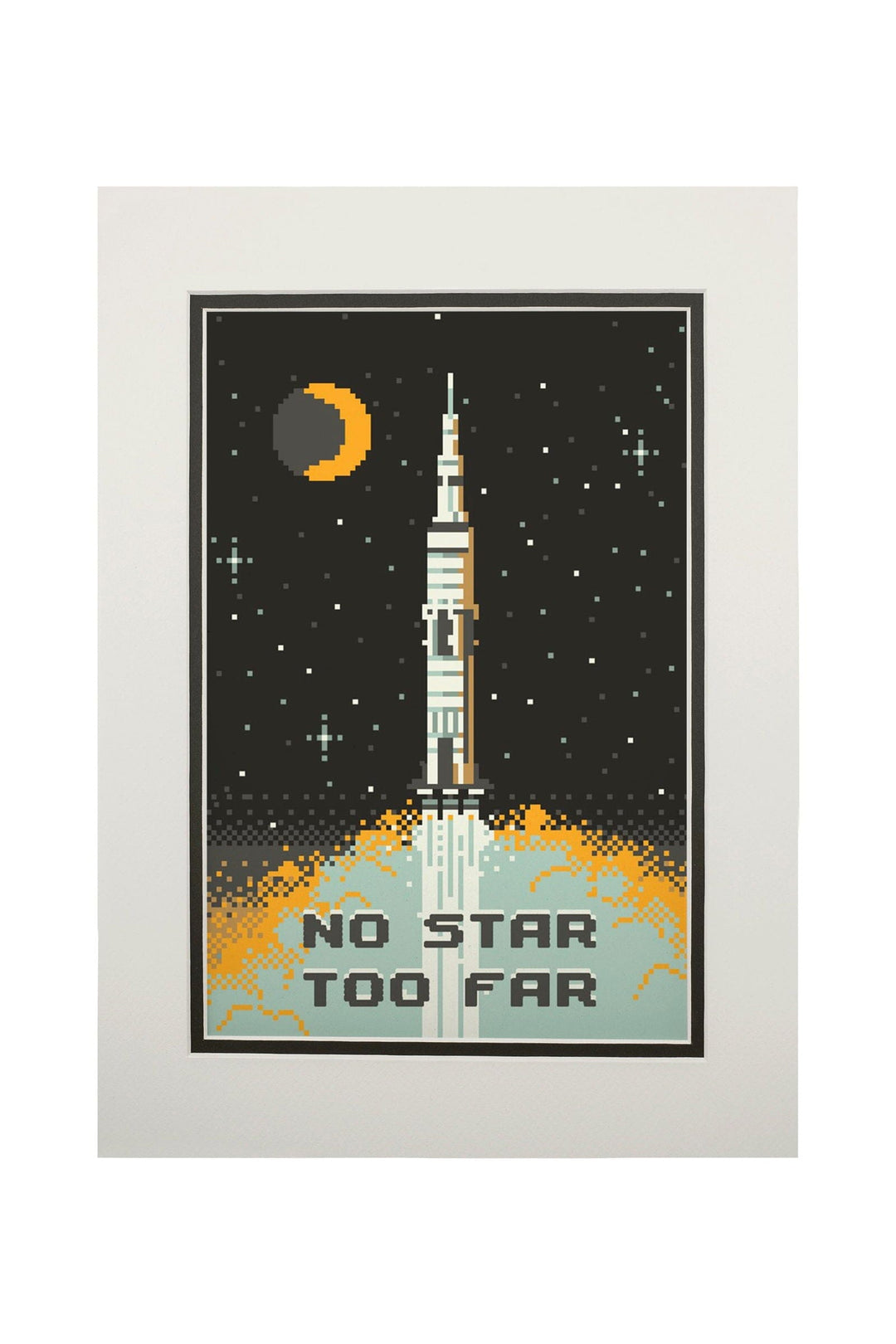 8-Bit Space Collection, Rocket, No Star Too Far, Art & Giclee Prints Art Lantern Press 11 x 14 Matted Art Print 