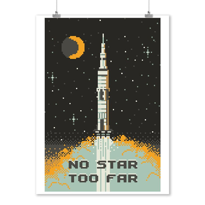 8-Bit Space Collection, Rocket, No Star Too Far, Art & Giclee Prints Art Lantern Press 12 x 18 Art Print 